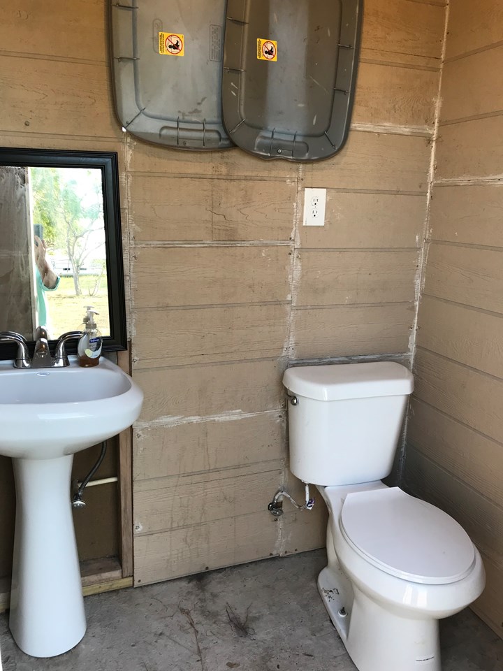 outdoor bathroom very convenient for entertaining guests
